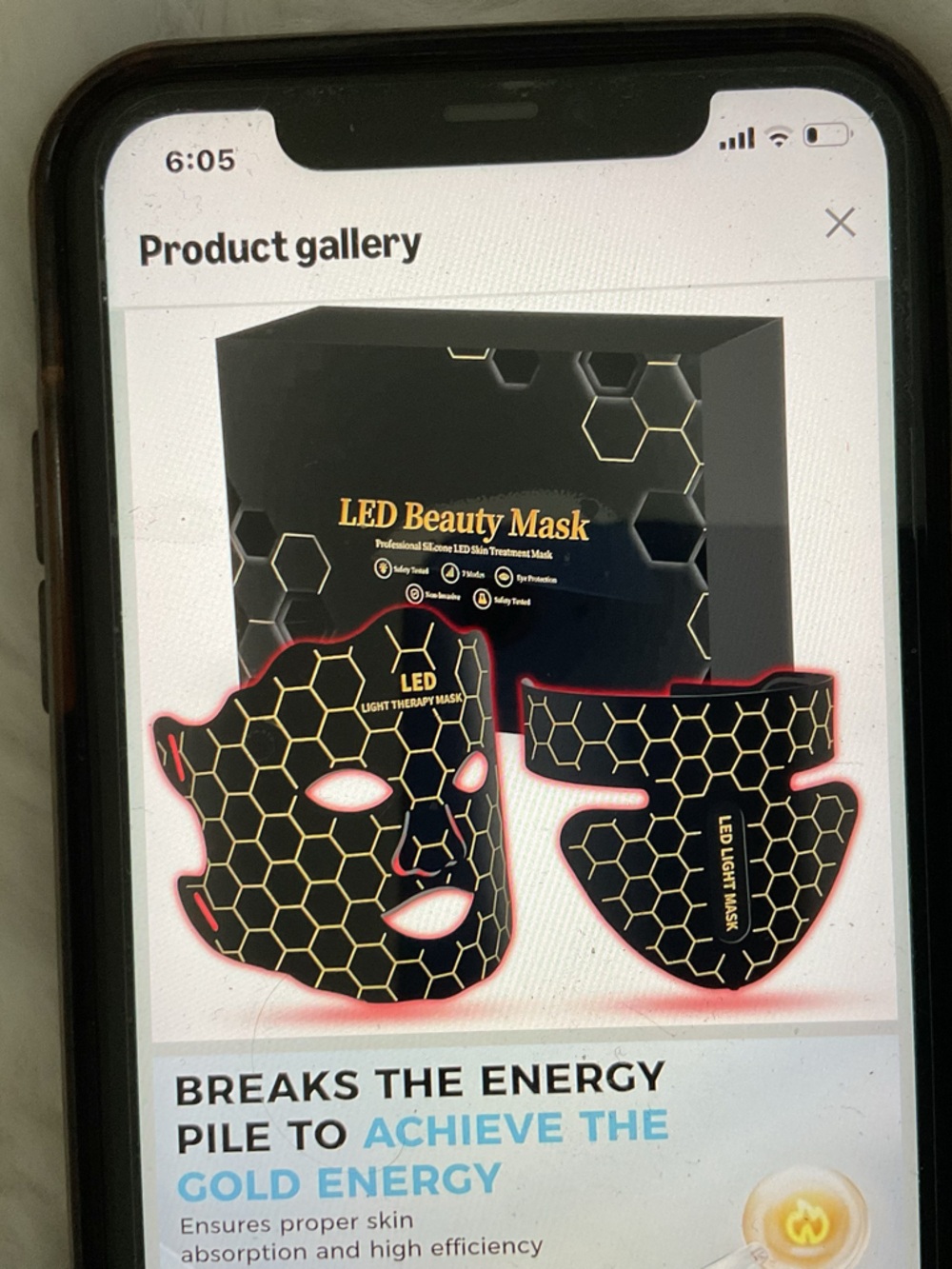 LED Light Therapy Mask - Black with Gold Accents